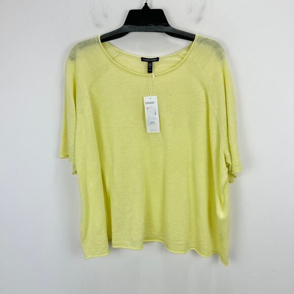Eileen Fisher Organic Linen Jersey Tee Shirt Top Citrus Yellow Relaxed XL NWT - Picture 2 of 7
